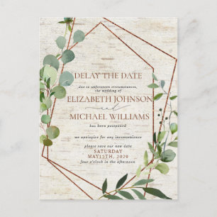 Carte Postale Faire-part Date Mariage Rustique Repostage Eucalyptus Birch