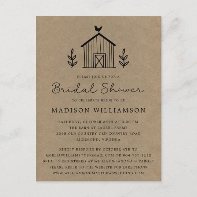 Carte Postale Faire-part de Baby Shower Kraft Fleurie Rustique d (Devant)