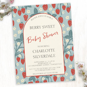 Carte Postale Faire-part de Baby Shower Vintage Douce Fraise