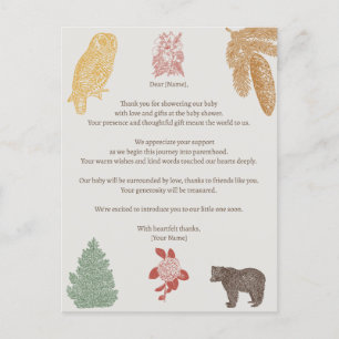 Carte Postale Faire-part de bébé animal boisé