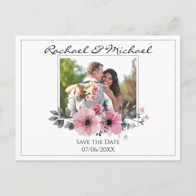 Carte Postale Faire-part de date de mariage personnalisé avec ph (Devant)