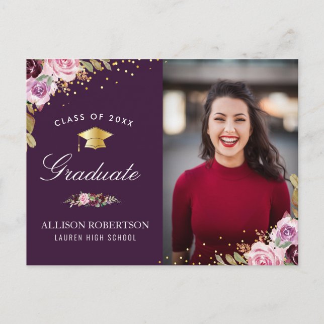 Carte Postale faire-part de graduation de la photo florale viole (Devant)