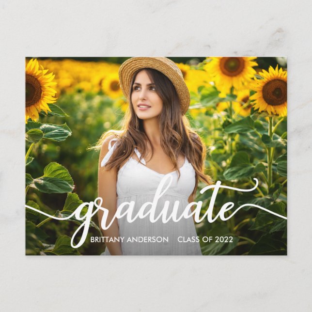 Carte Postale Faire-part de graduation en calligraphie tendance (Devant)