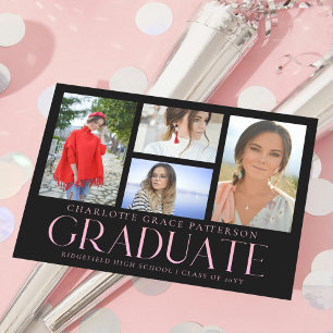 Carte Postale Faire-part de graduation multi-photo de script sim