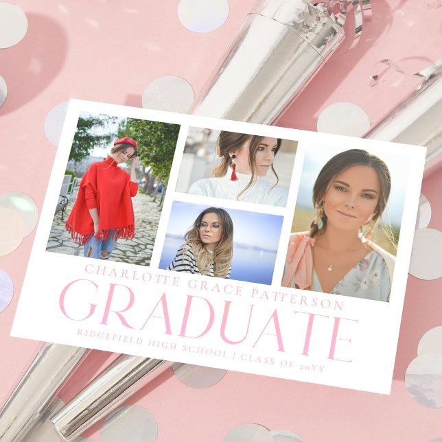 Carte Postale Faire-part de graduation multi-photo de script sim (Créateur téléchargé)