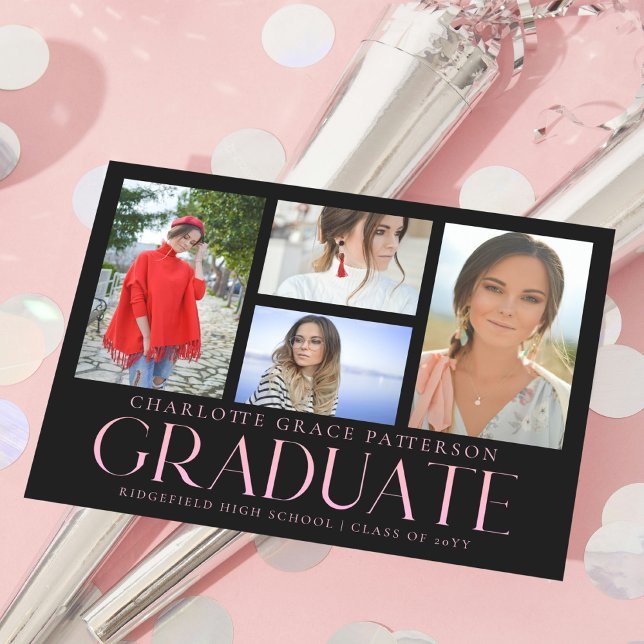 Carte Postale Faire-part de graduation multi-photo de script sim (Créateur téléchargé)