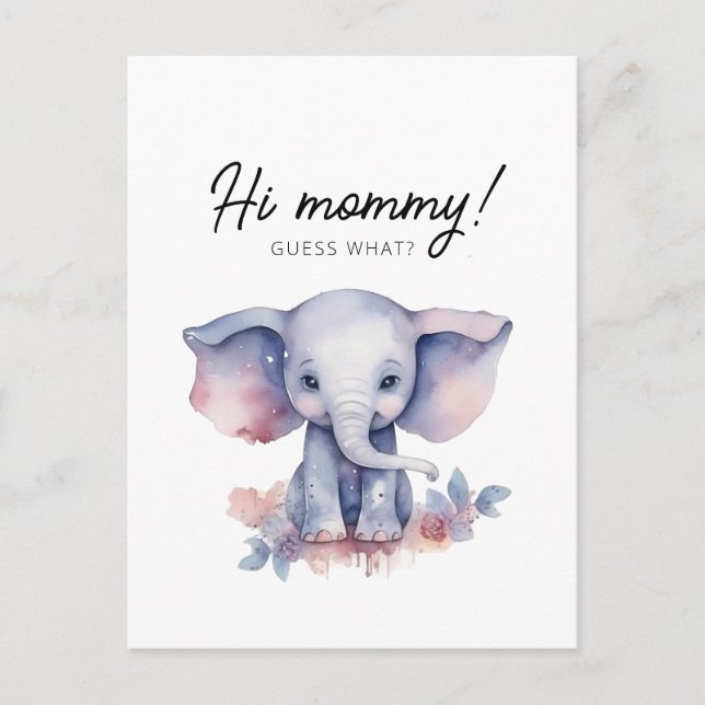 Carte Postale Faire-part de grossesse d'aquarelle d'éléphant mou (Devant)