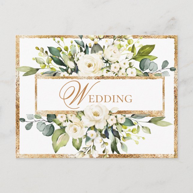 Carte Postale Faire-part de mariage à motif monogramme floral or (Devant)