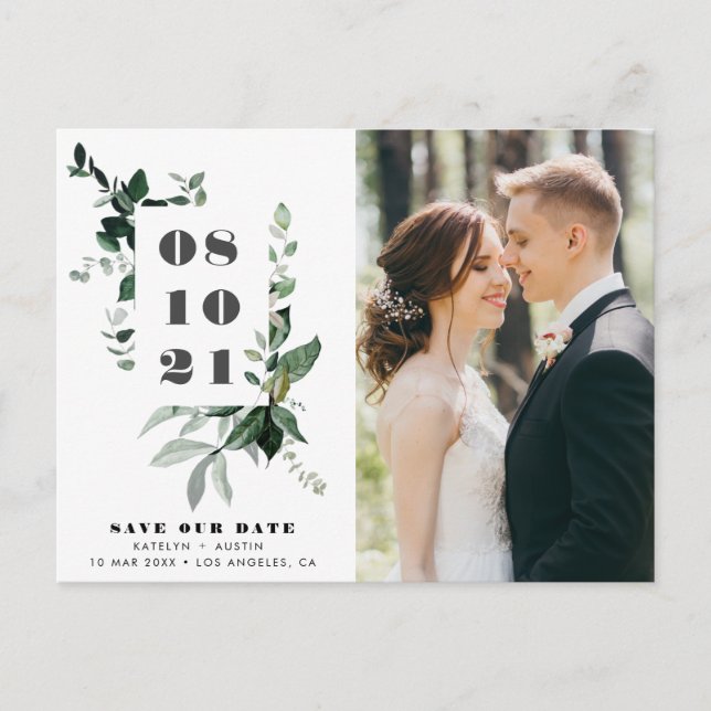Carte Postale Faire part de mariage avec lettrage gras et feuill (Devant)