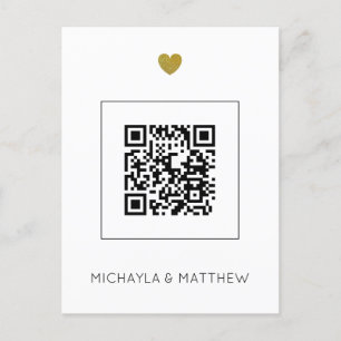 Carte Postale Faire-part de mariage blanc minimaliste du code QR