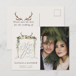 Carte Postale Faire-part de mariage bohème à l'aquarelle et bois