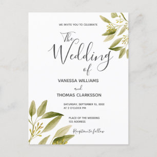 Carte Postale Faire-part de mariage botanique blanc vert Sage