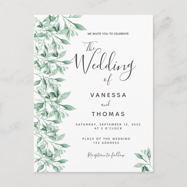 Carte Postale Faire-part de mariage botanique vert vert vert (Devant)