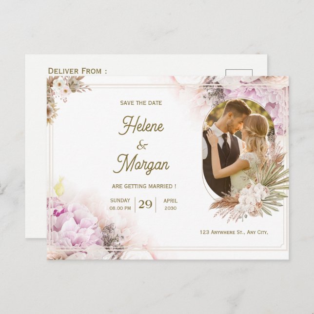 Carte postale faire-part de mariage crème beige (Devant / Derrière)