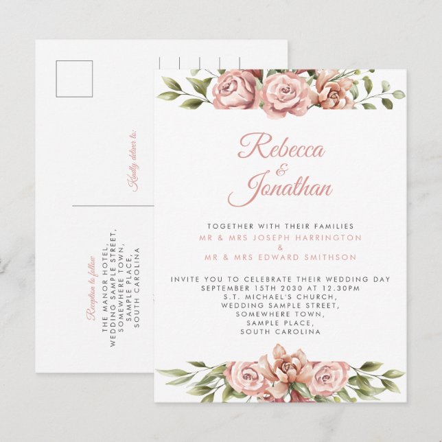 Carte postale Faire-part de mariage de corail rose (Devant / Derrière)