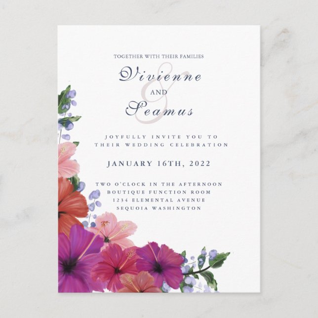 Carte Postale Faire-part de mariage de fleur d'hibiscus rouge tr (Devant)