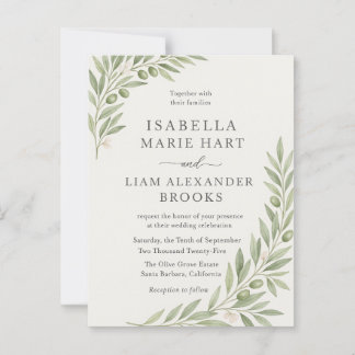 Carte Postale Faire-part de mariage de la branche d'olive - Vert