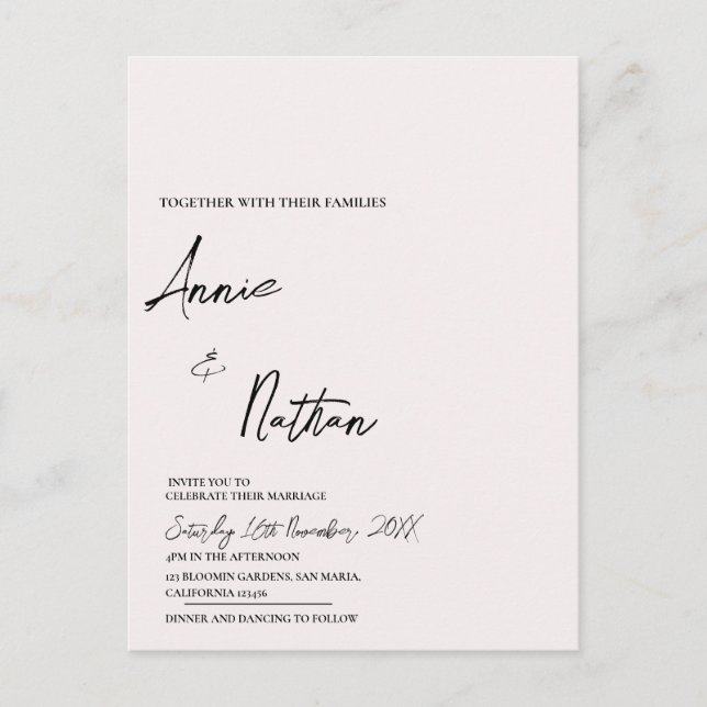 Carte Postale Faire-part de mariage de script minimaliste noir b (Devant)