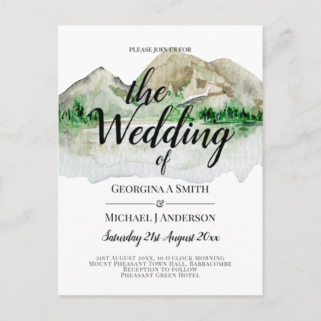 Carte Postale Faire-part de mariage d'eau du lac Budget Mountain (Devant)