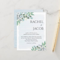 Faire-part de mariage élégant eucalyptus bleu pous