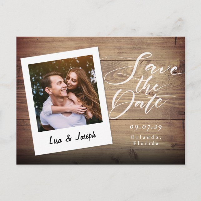 Carte Postale Faire-Part de Mariage en Bois Rustique avec Photo (Devant)