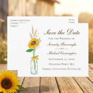 Carte Postale Faire part de mariage floral au tournesol rustique