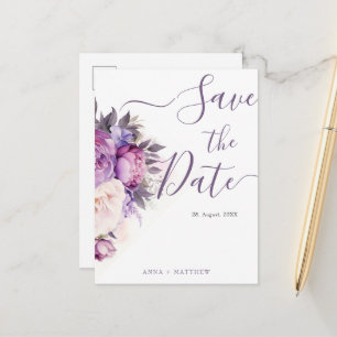 Carte Postale Faire part de mariage floral lavande violet poussi
