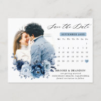 Faire-part de mariage floral Navy Bleu Poussiéreux