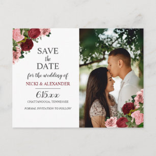 Carte Postale Faire part de mariage floral Rustique Bourgogne Ro