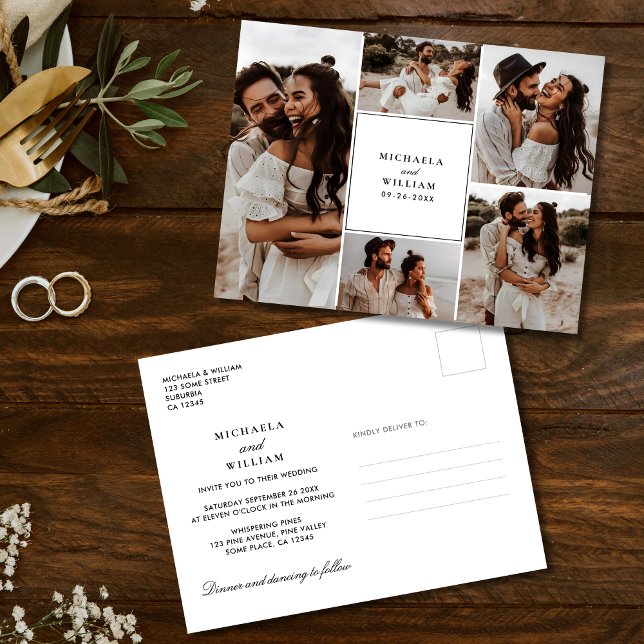 Carte Postale Faire-part de mariage moderne à 5 photos (Créateur téléchargé)