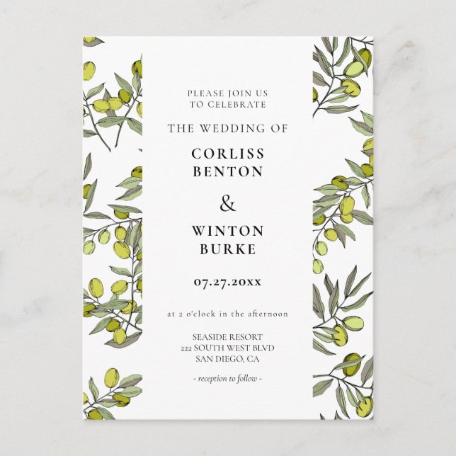 Carte Postale Faire-part de mariage motif de branche d'olivier (Devant)