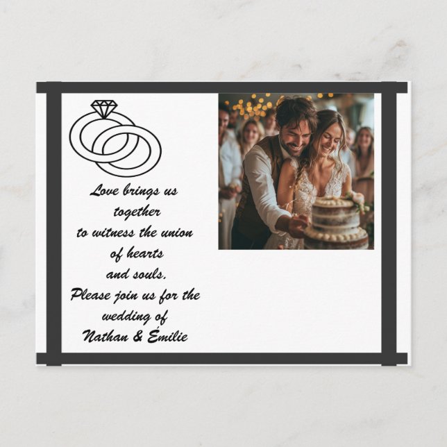 Carte Postale Faire-part de mariage noir et blanc (Devant)