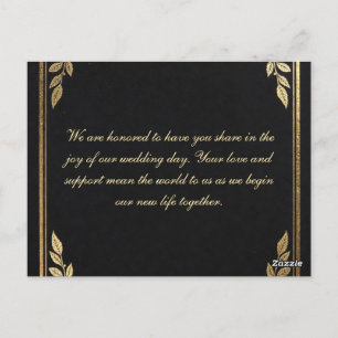 Carte Postale Faire-part de mariage noir et or de luxe - Élégant