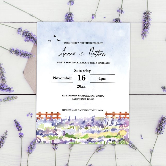 Carte Postale Faire-part de mariage Paysage des champs de lavand (Lavender Fields Landscape Wedding Invitation Postcard)