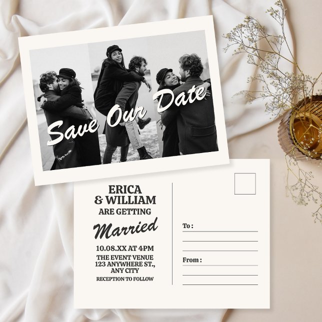 Carte Postale Faire-part de mariage photo noir et blanc chic (Créateur téléchargé)