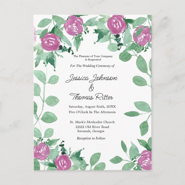 Carte Postale Faire-part de mariage romantique Eucalyptus rose R (Devant)
