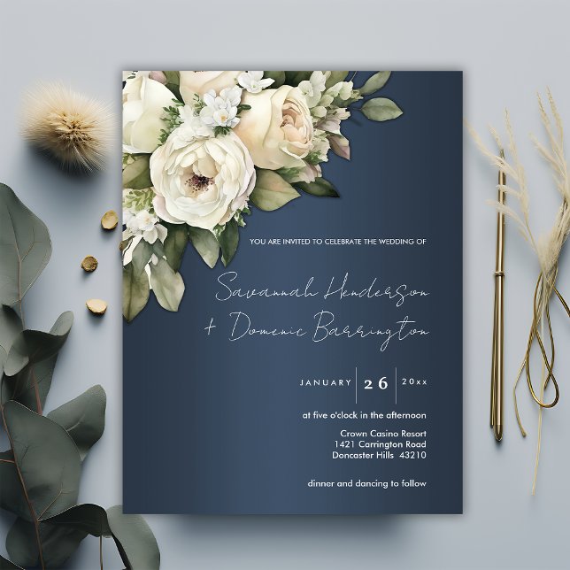 Carte Postale Faire-part de mariage Rose Garden Dusty Blue (Créateur téléchargé)