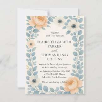 Carte Postale Faire-part de mariage vintage floral à deux côtés