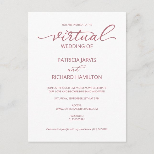 Carte Postale Faire-part de mariage virtuel simple et élégant (Devant)