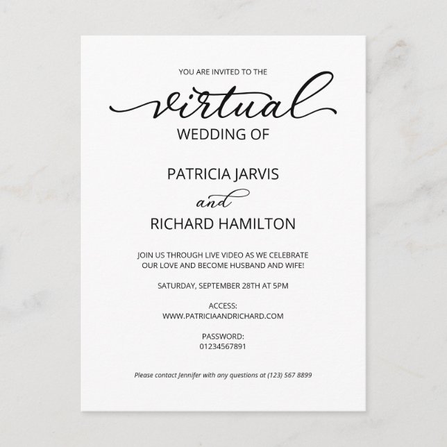 Carte Postale Faire-part de mariage virtuel simple et élégant (Devant)