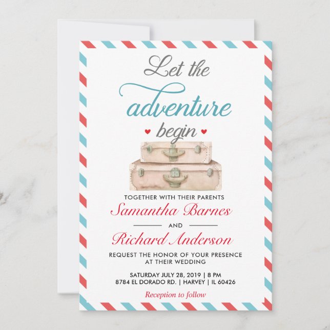 Carte postale Faire-part de mariage Voyage Rouge (Devant)