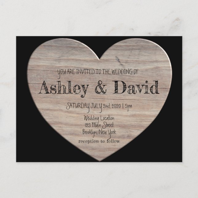 Carte postale Faire-part de mariage Wood Heart (Devant)