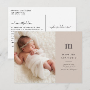 Carte Postale Faire-part de naissance 1 Photo Classique Tan Mode
