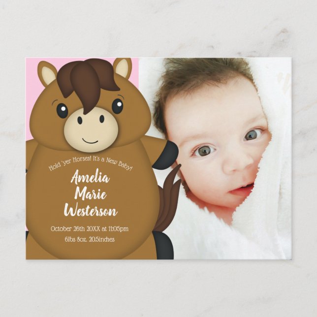 Carte Postale Faire-part de naissance à cheval (Devant)