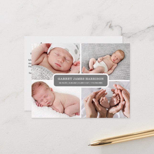 Carte Postale Faire-part de naissance avec collage de photos élé (Devant/Arrière en situation)