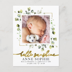 Carte Postale Faire-part de naissance avec photo de verdure & Re