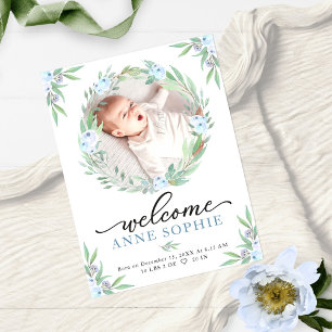 Carte Postale Faire-part de naissance avec photo de verdure & Re