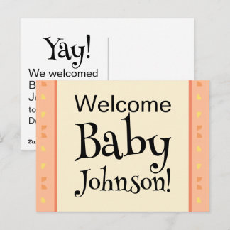 Carte Postale Faire-part de naissance Bébé Bienvenue Pêche Jaune
