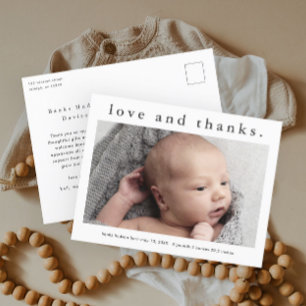 Carte Postale Faire-part de naissance bébé photo Amour et Merci