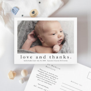Carte Postale Faire-part de naissance bébé photo Amour et Remerc